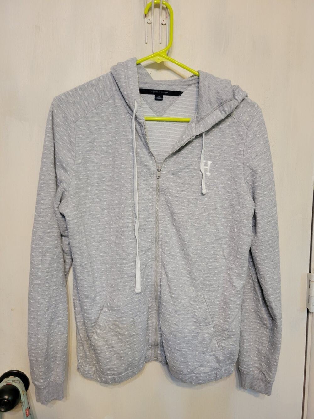 Womens Tommy Hilfiger Grey Activewear Size Medium Zip Up Hooded
